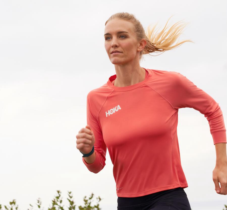 Hoka One One Top Dames - Performance 3/4 Mouw - Oranje - JH3629748